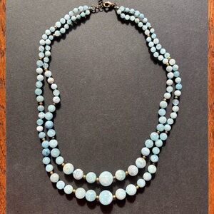 Vintage Aquamarine Graduated Bead Necklace | Double Layer Necklace